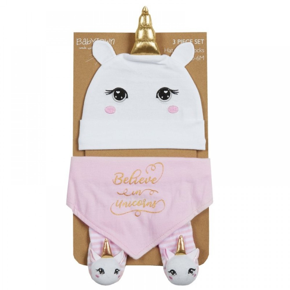 1. Cele mai bune cadouri pentru baby shower - 1.1. Cele mai bune cadouri pentru fete - Set cadou bebe 3 piese model unicorn - krbaby.ro